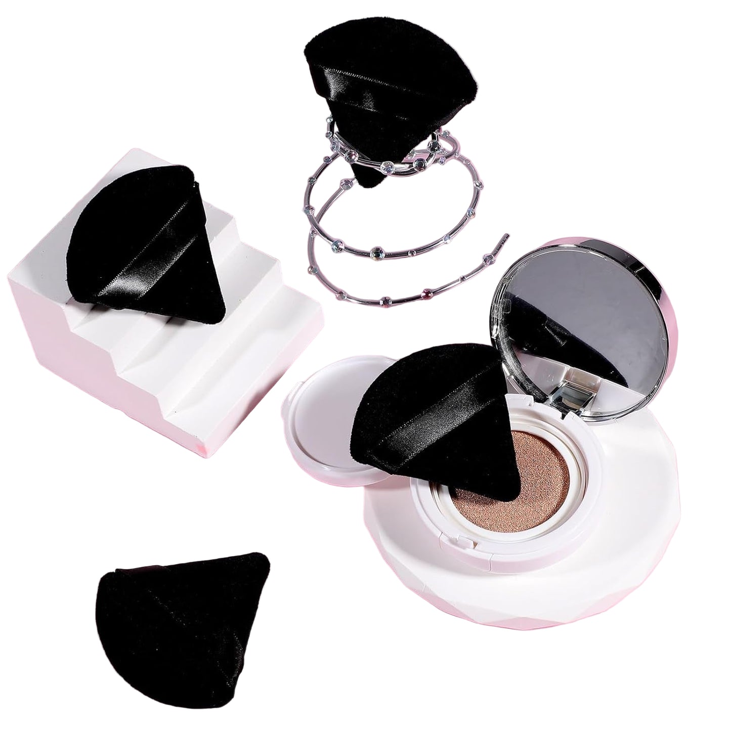 6 Pcs Powder Puff Face Soft Triangle Makeup Puff Velour Makeup Sponge Beauty Blender for Loose Powder (Black)