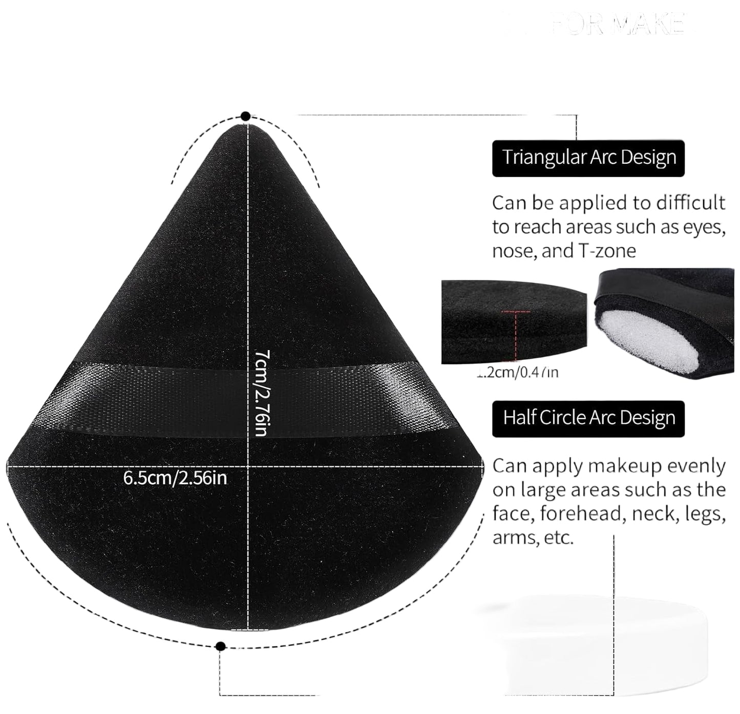 6 Pcs Powder Puff Face Soft Triangle Makeup Puff Velour Makeup Sponge Beauty Blender for Loose Powder (Black)