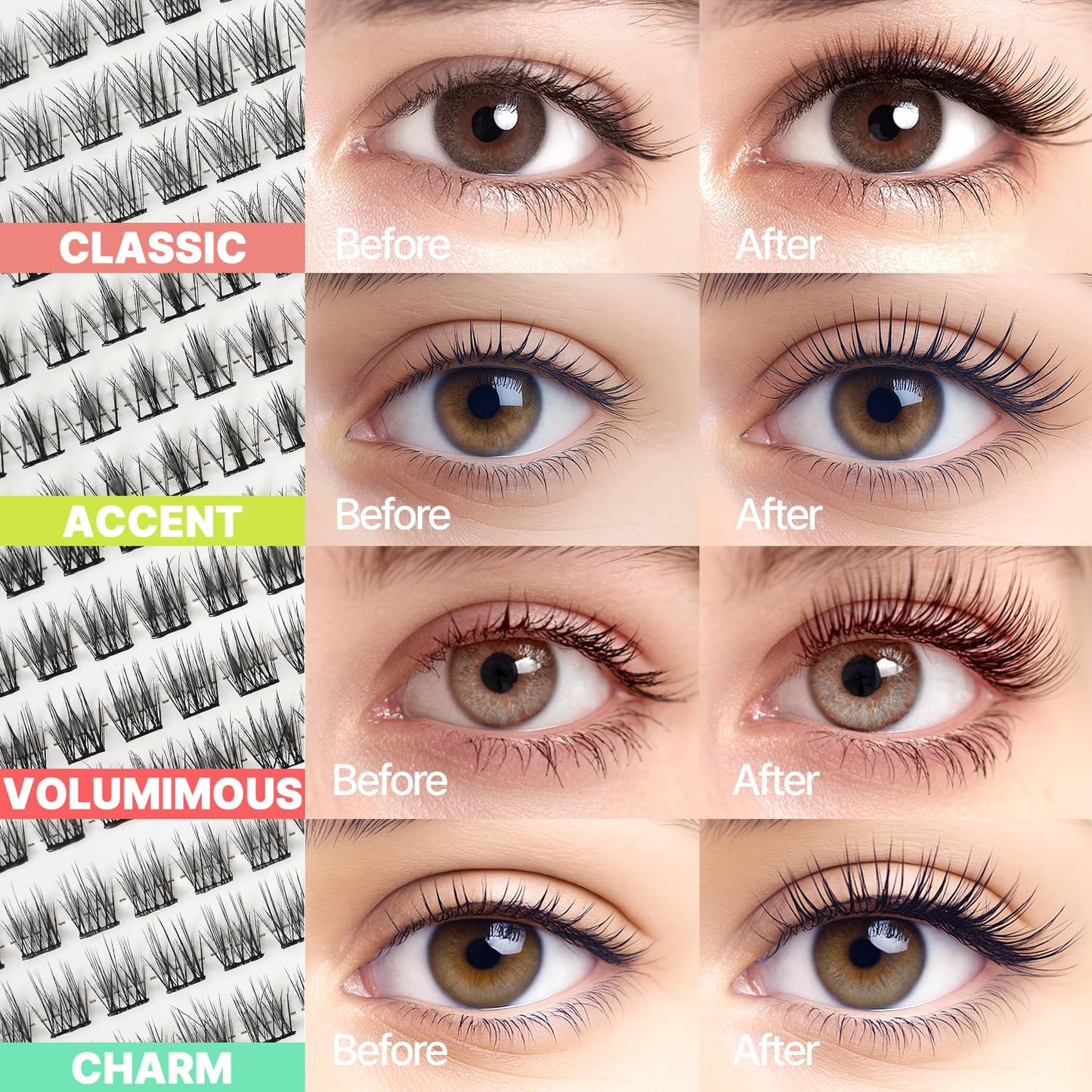 Korean Self Adhesive Lash Clusters Voluminous Look No Glue Press on Pre Bond Lash Clusters Fluffy Self Adhesive False Eyelashes No Glue Needed Reusable Wispy Eyelash Extensions