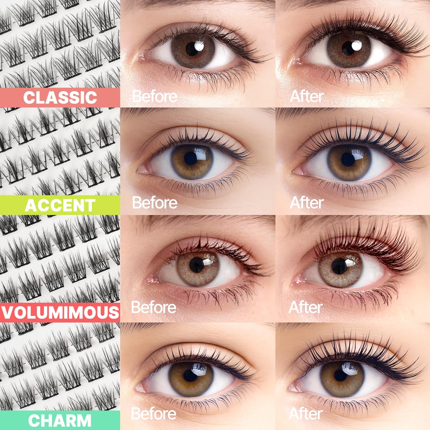 Korean Self Adhesive Lash Clusters Voluminous Look No Glue Press on Pre Bond Lash Clusters Fluffy Self Adhesive False Eyelashes No Glue Needed Reusable Wispy Eyelash Extensions