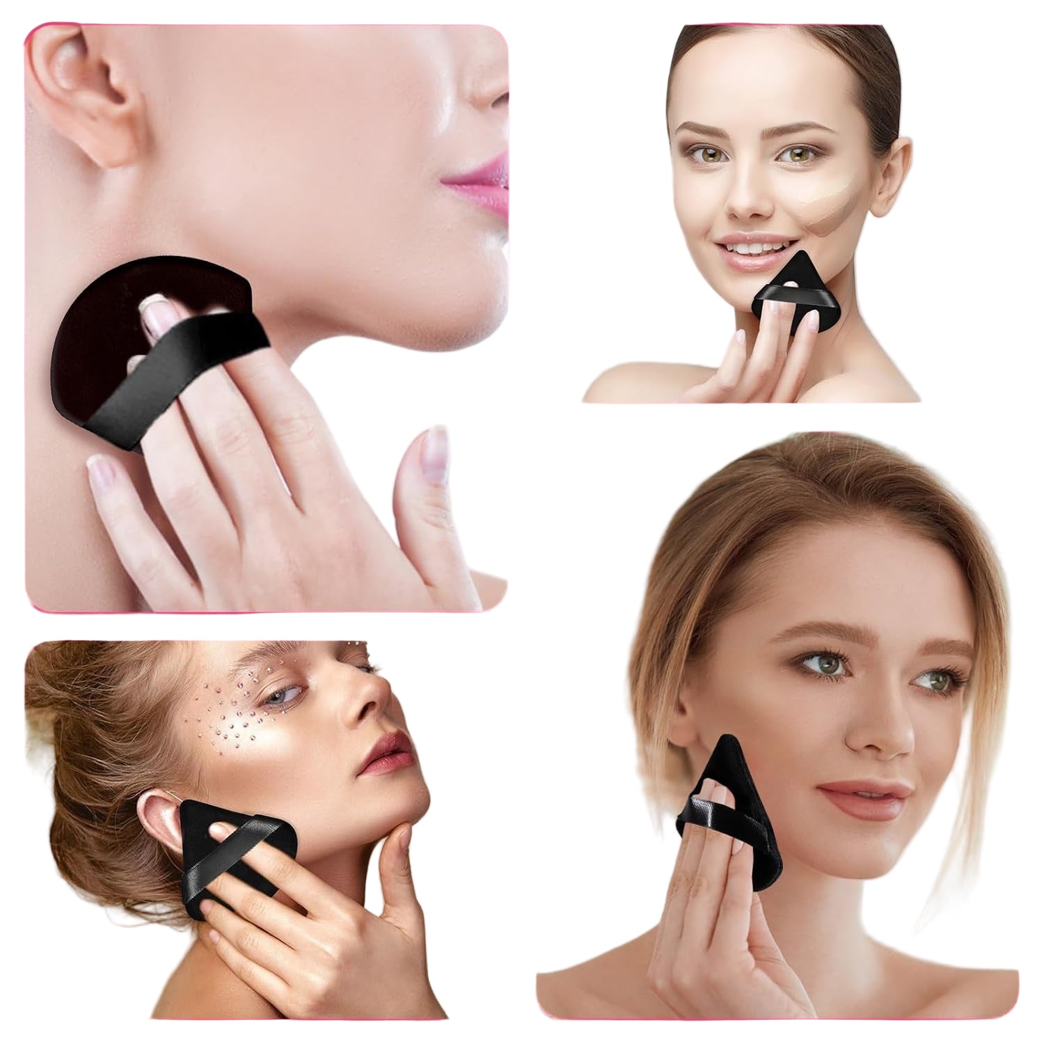 6 Pcs Powder Puff Face Soft Triangle Makeup Puff Velour Makeup Sponge Beauty Blender for Loose Powder (Black)